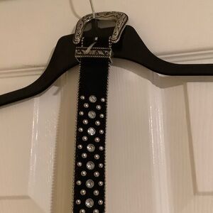 Guess Leather Black and Silver Studded Belt